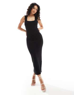 knitted strap maxi dress in black