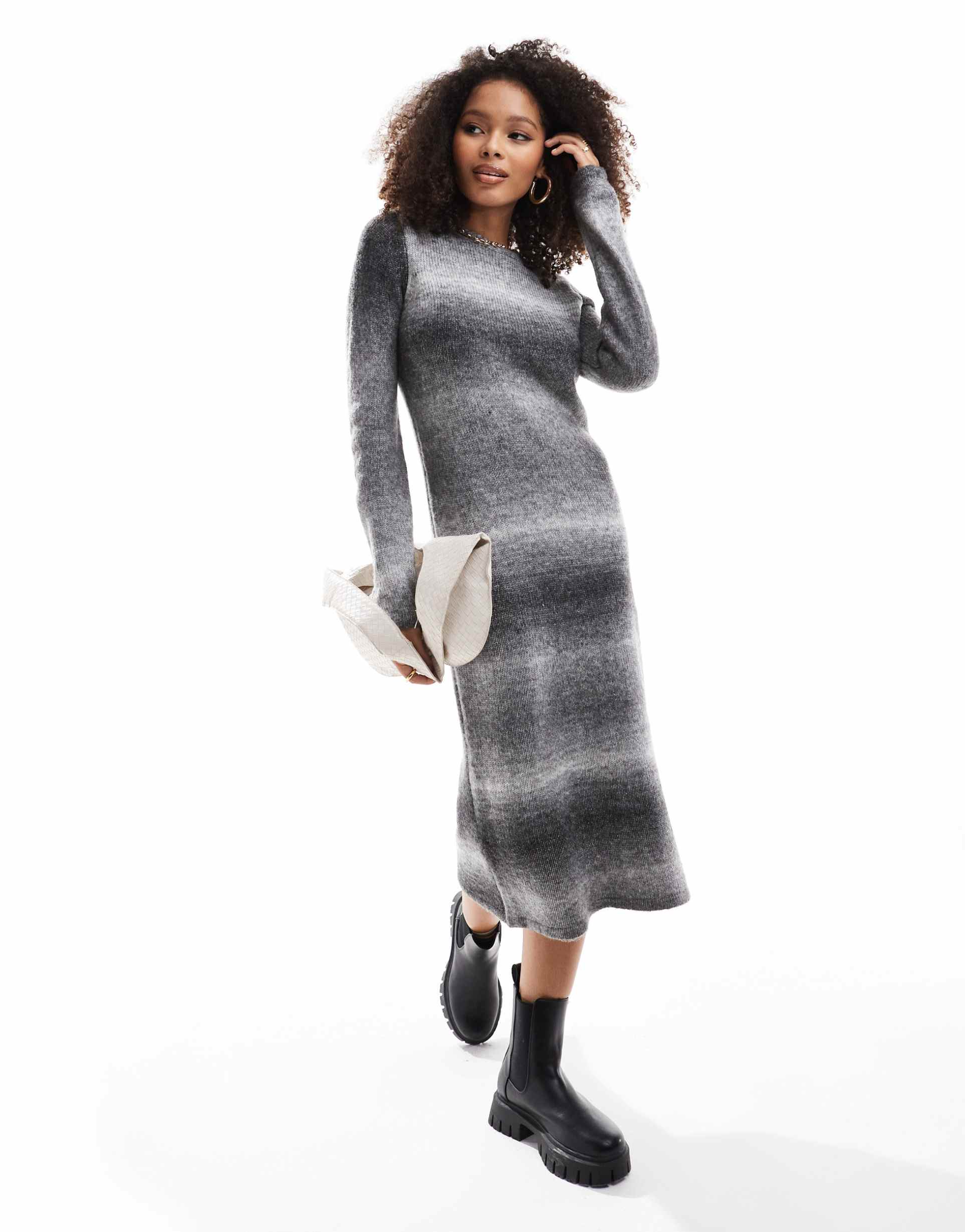 yas knitted sweater maxi dress in black ombre