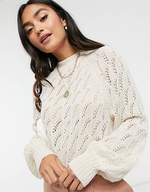 Måler Justering gennemskueligt Y.A.S knitted sweater with pattern stitch in cream | ASOS