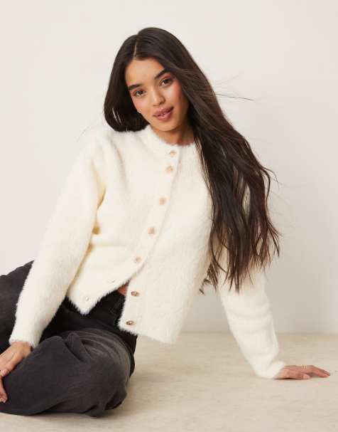 YAS knitted textured cardigan in cream - view 1