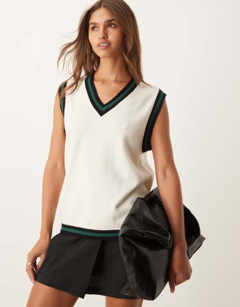 YAS knitted vest in birch with green and black details - view 1