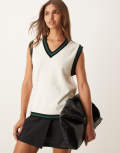 YAS knitted vest in birch with green and black details-White