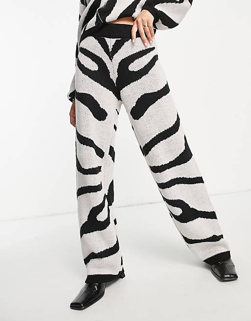 Y.A.S knitted wide leg trouser co-ord in zebra print