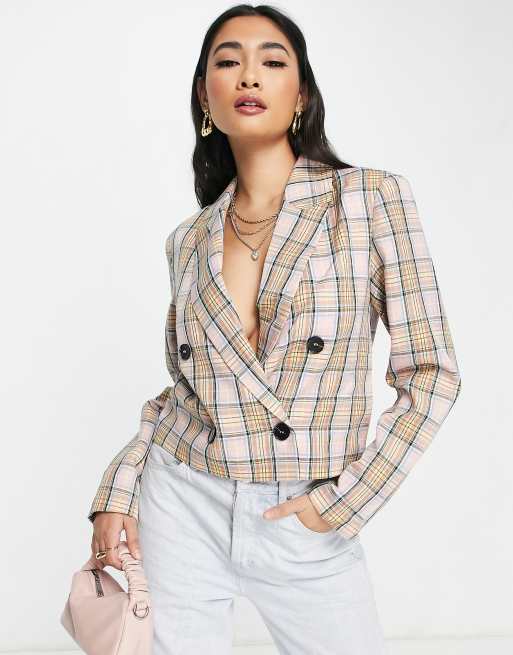 Y.A.S - Kort geruit jack in stone, deel van co-ord set 