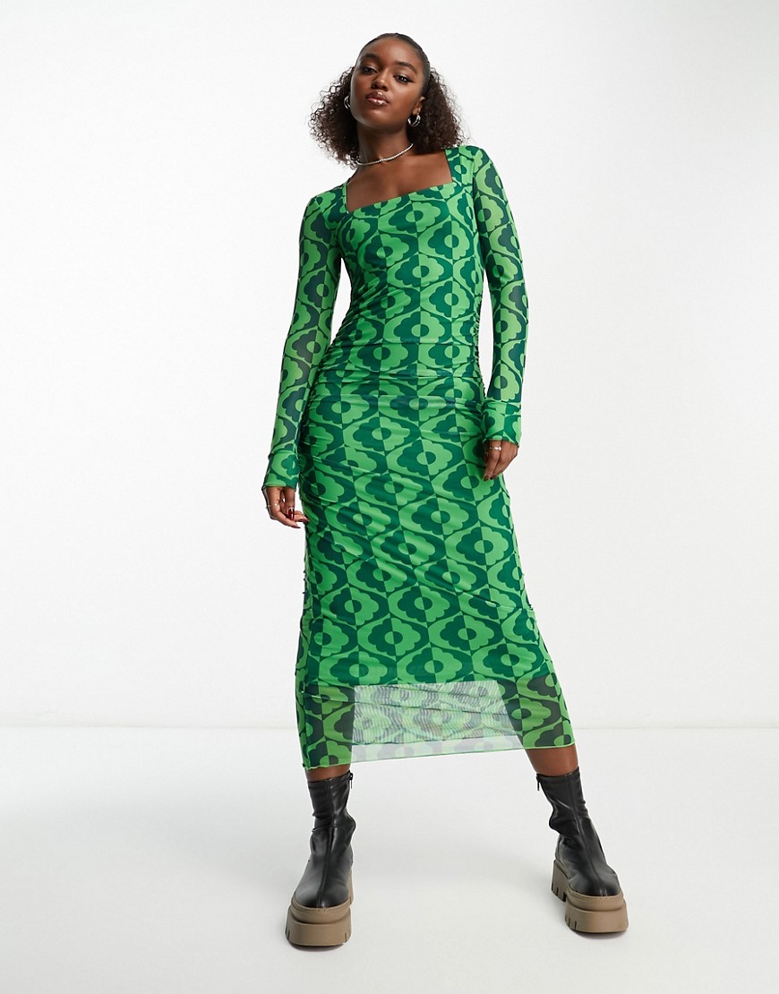 Y.a.s. Krizza Long Sleeve Midi Dress In Green Print