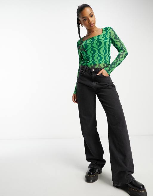 Y.A.S krizza long sleeve top in green print | ASOS