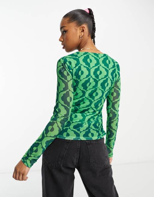 Y.A.S krizza long sleeve top in green print | ASOS