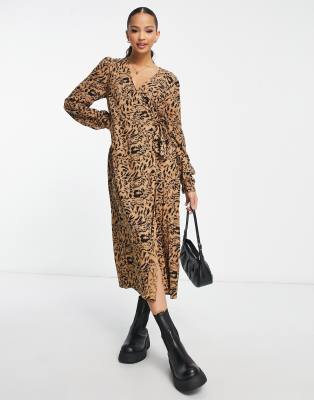 Y.A.S - Krizza - Mehrfarbiges Midi-Wickelkleid mit Animalprint-Bunt