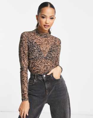 Leopard Print Mesh Top