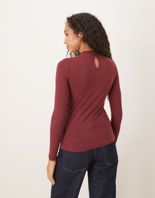 Y.a.s. Lace Detail Long Sleeve Top In Brown