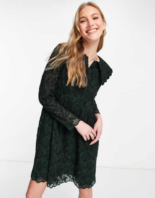 Y.A.S lace dress with collar detail in green, 2 of 4