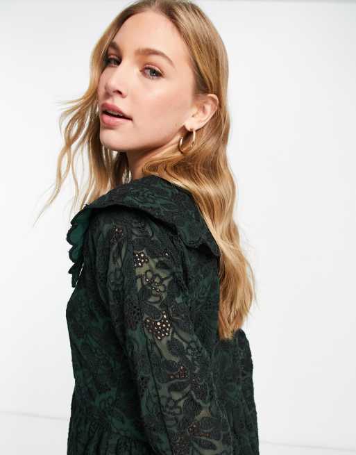 Y.A.S lace dress with collar detail in green, 3 of 4