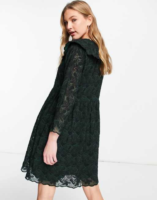 Y.A.S lace dress with collar detail in green, 4 of 4