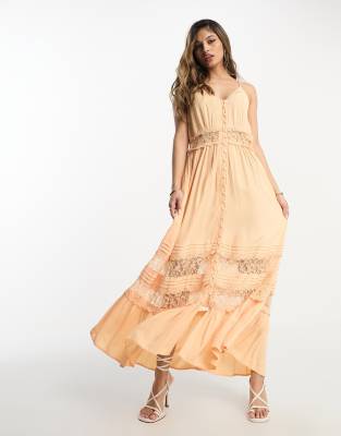 Y. A.S lace insert cami maxi dress in apricot-Orange