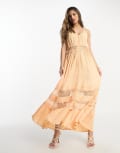 [YAS] Y.A.S lace insert cami maxi dress in apricot-Orange S Apricot