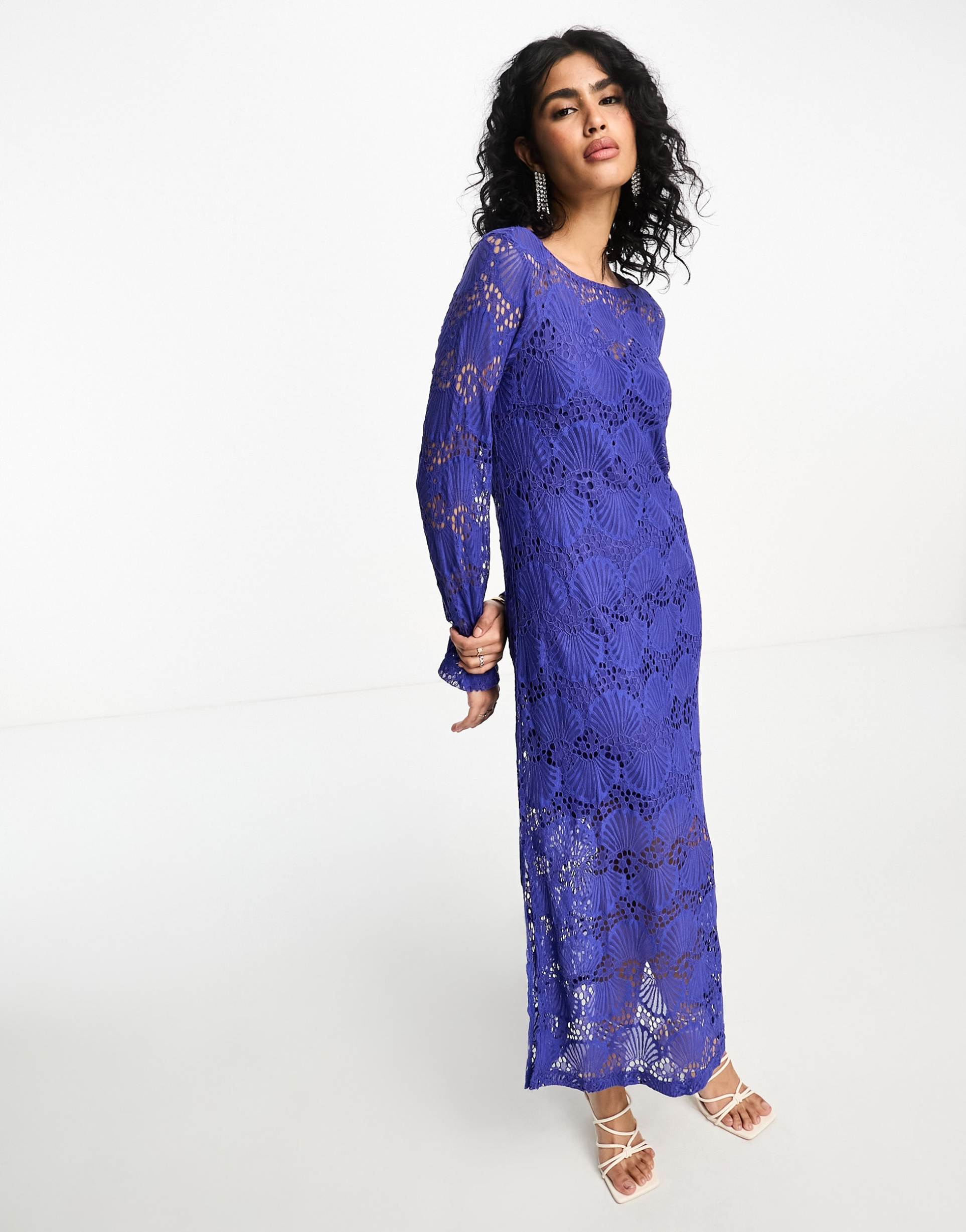 y.a.s lace maxi dress in ultra deep blue
