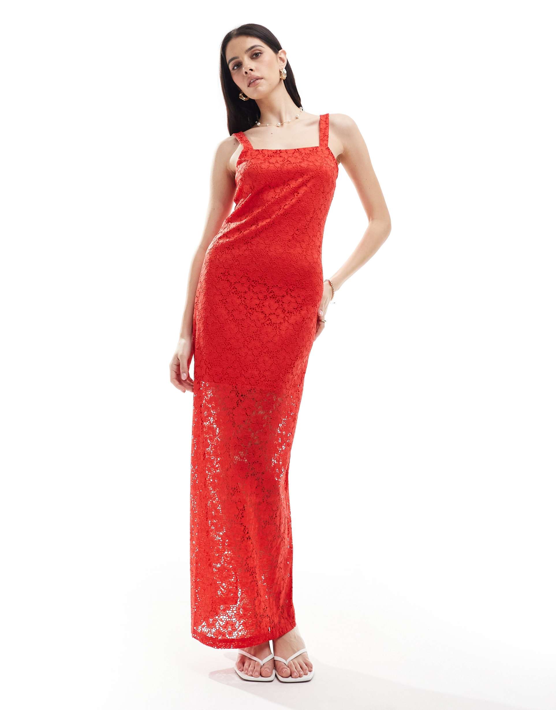 y.a.s lace maxi dress with slit back in red