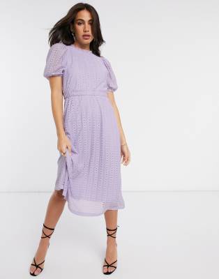 lavender midi dress with sleeves