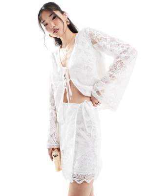 Y.a.s. Lace Tie Side Mini Skirt In White