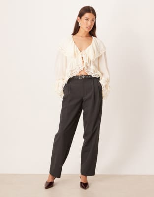 Y.a.s. Lace Trim Ruffle Boho Blouse In White