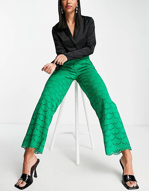 Y.A.S lace trouser co-ord in green 