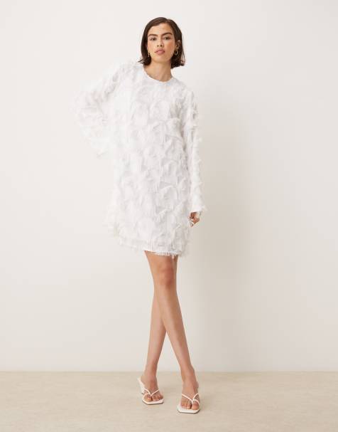 YAS – Langärmliges, strukturiertes Minikleid in Weiß - view 1