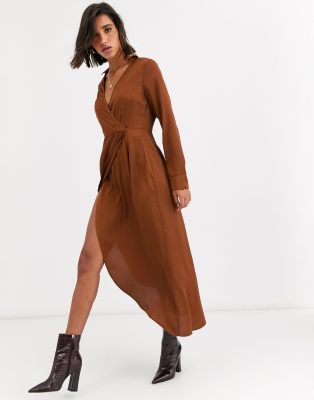 Y.A.S maxi wrap shirt dress Brown