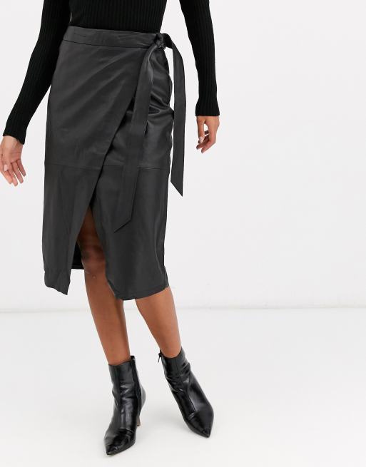 Y.A.S leather wrap midi skirt