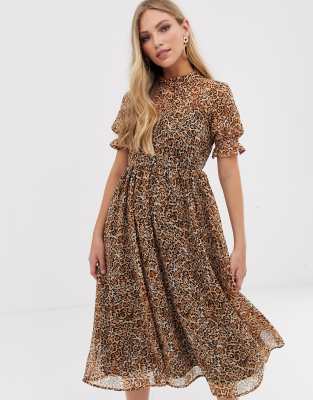 leopard puff sleeve dress