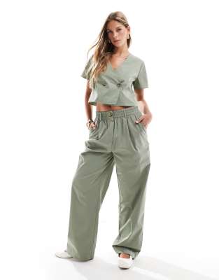 YAS YAS lightweight chino trouser co-ord in oil green - LGREEN