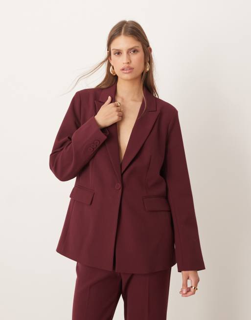 YAS tailored blazer and trouser set in burgundy, 3 of 3
