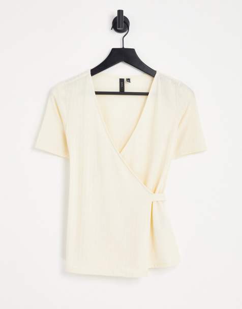 Y.A.S - Lila - Kortærmet slå-om-top i cremehvid - view 1