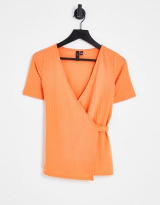 Y.A.S Lila short sleeve wrap top in orange - ASOS Price Checker