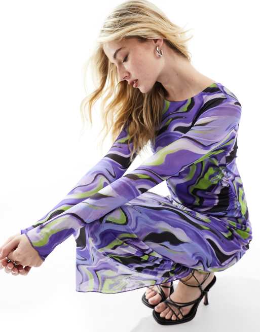 Y.A.S - Lilla bodycon-midikjole med hvirvelprint, 4 af 4