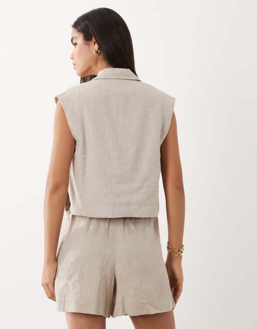 YAS linen blend tailored short waistcoat co-ord in white pepper, 2 of 4