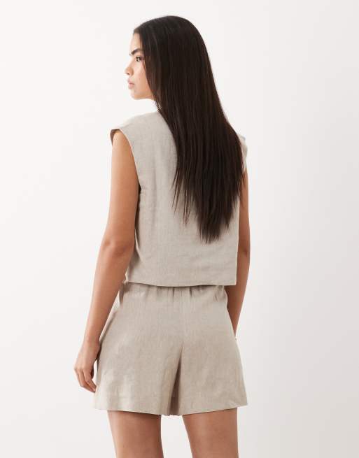 YAS linen blend tailored shorts co-ord in white pepper, 2 of 5