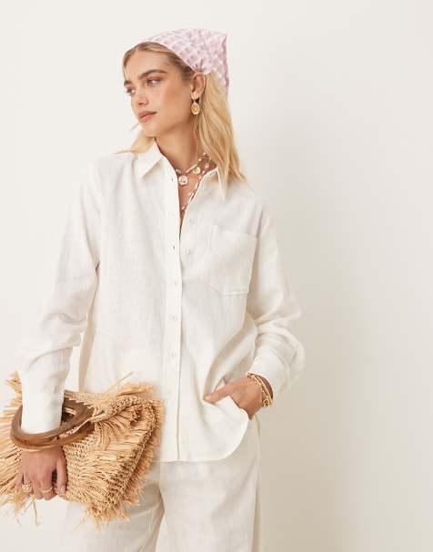 YAS linen touch oversized shirt co-ord in white - view 1