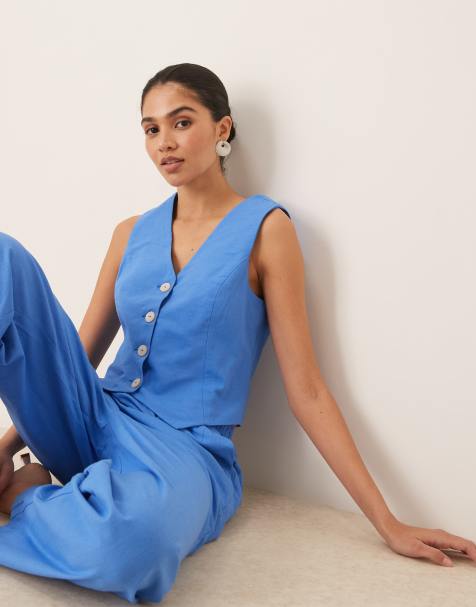 YAS linen touch vest in provence blue - part of a set - view 1
