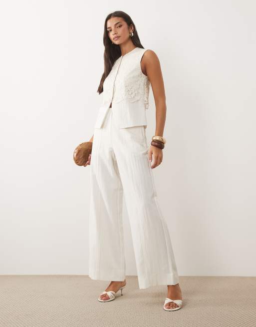 YAS linen touch tailored set in white, 2 of 3