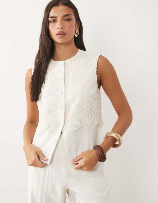 YAS - Elegante co-ord set met linnenlook in wit, 3 van 3