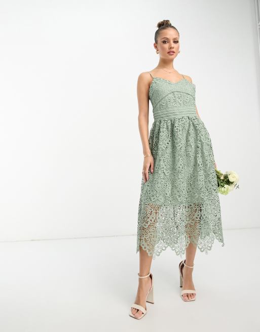 Y.A.S - L'invitée - Robe mi-longue avec bretelles fines et broderies - Vert sauge