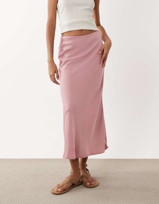 YAS – Ljusrosa midikjol i satin, 3 av 5