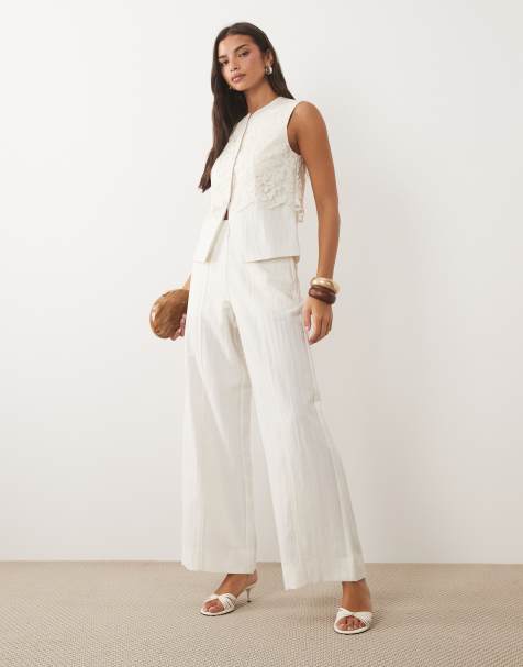 YAS linen-touch wide leg tailored trouser co-ord in pristine melange
