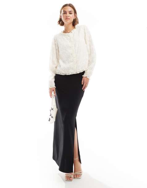 YAS long sleeve faux feather detail top in birch - view 1