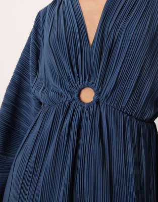 Y.a.s. Long Sleeve Gathered Plissé Jumpsuit In Blue