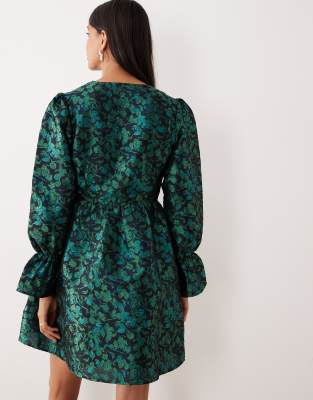 Y.a.s. Long Sleeve Jacquard Mini Dress In Black