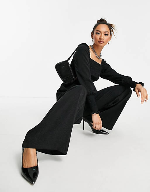 Y.A.S long sleeve jumpsuit with square neck in black