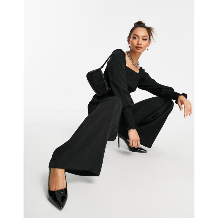 Shape Of You Square Neck Long Sleeve Jumpsuit in Black