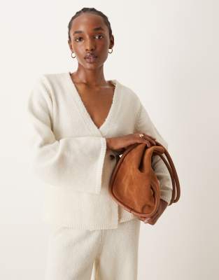 long sleeve knit cardigan in birch - part of a set-White