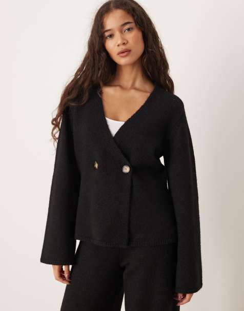 YAS long sleeve knitted cardigan co-ord in black